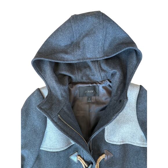 J.Crew Women's Melton Wool Toggle Colorblock Gray Hooded Peacoat Jacket Size 00 - Picture 3 of 7